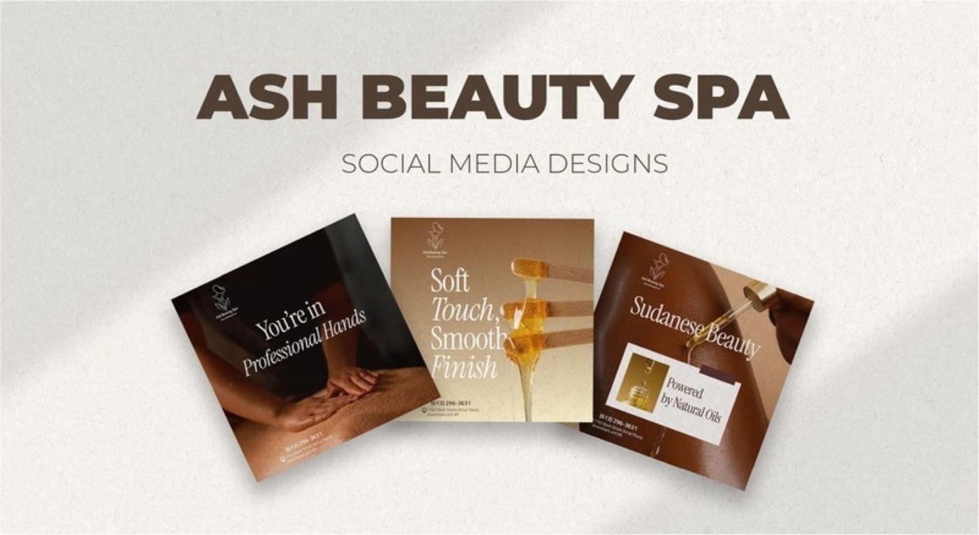 Ash Beauty Spa: Warm, editorial post designs for a beauty spa.