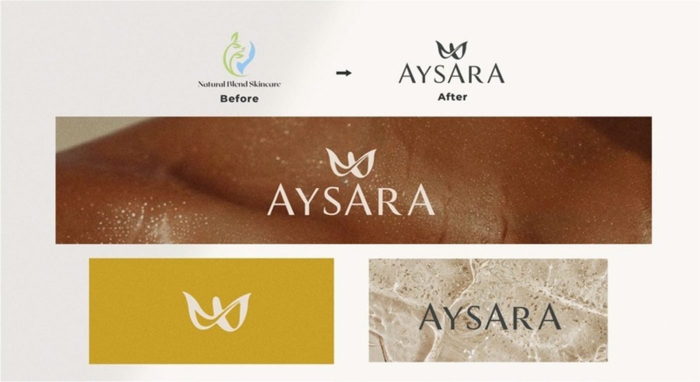 Aysara: Rebrand from Natural Blend Skincare to Aysara: logo, palette, type and packaging.