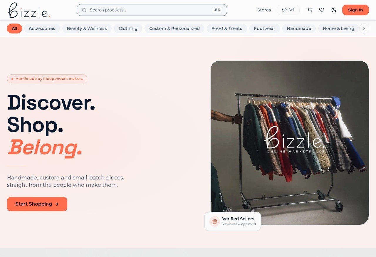 Bizzle: Online marketplace for handmade and small-batch products from independent makers.