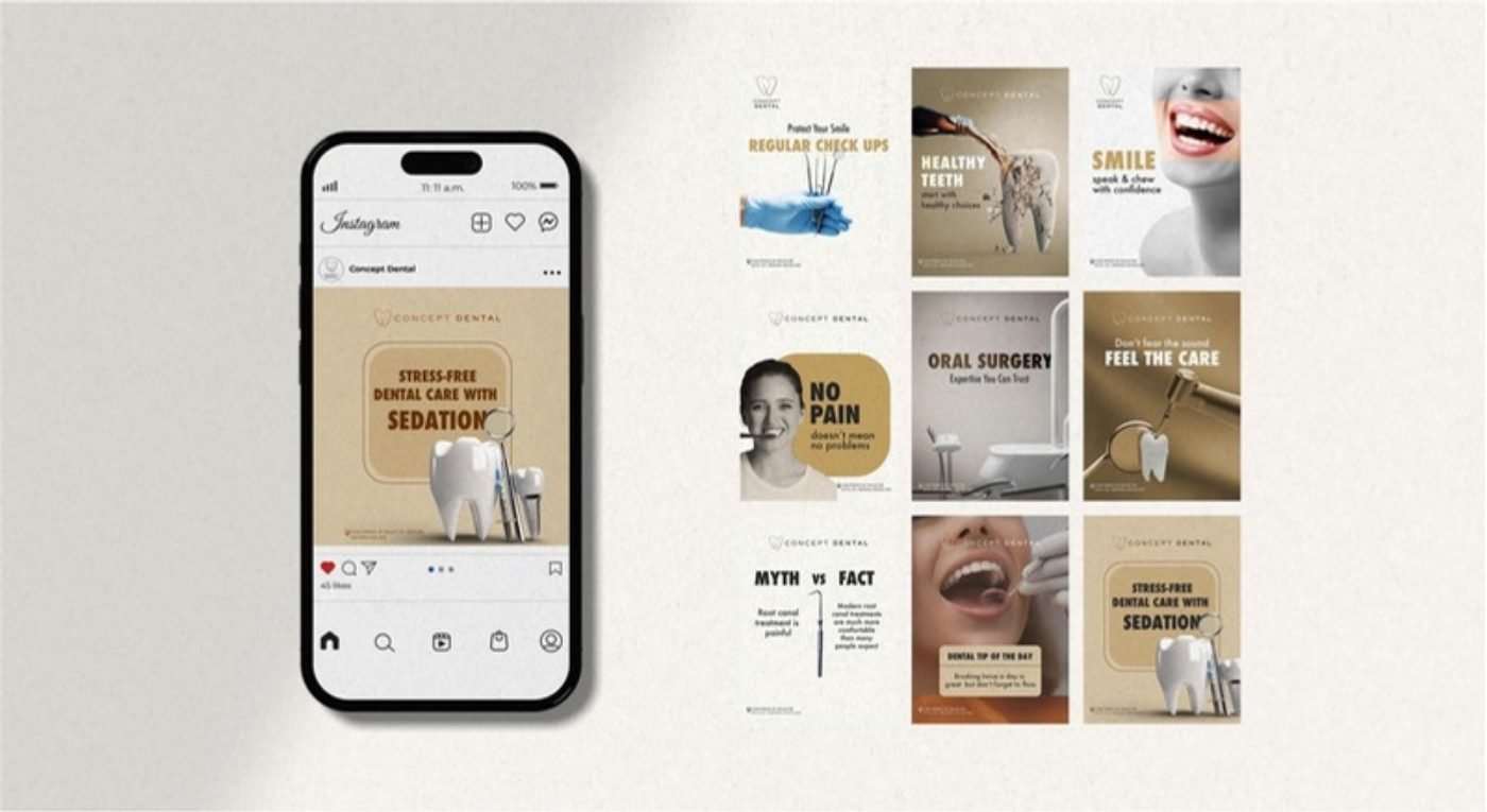 Concept Dental: Full social media management with an educational content plan.