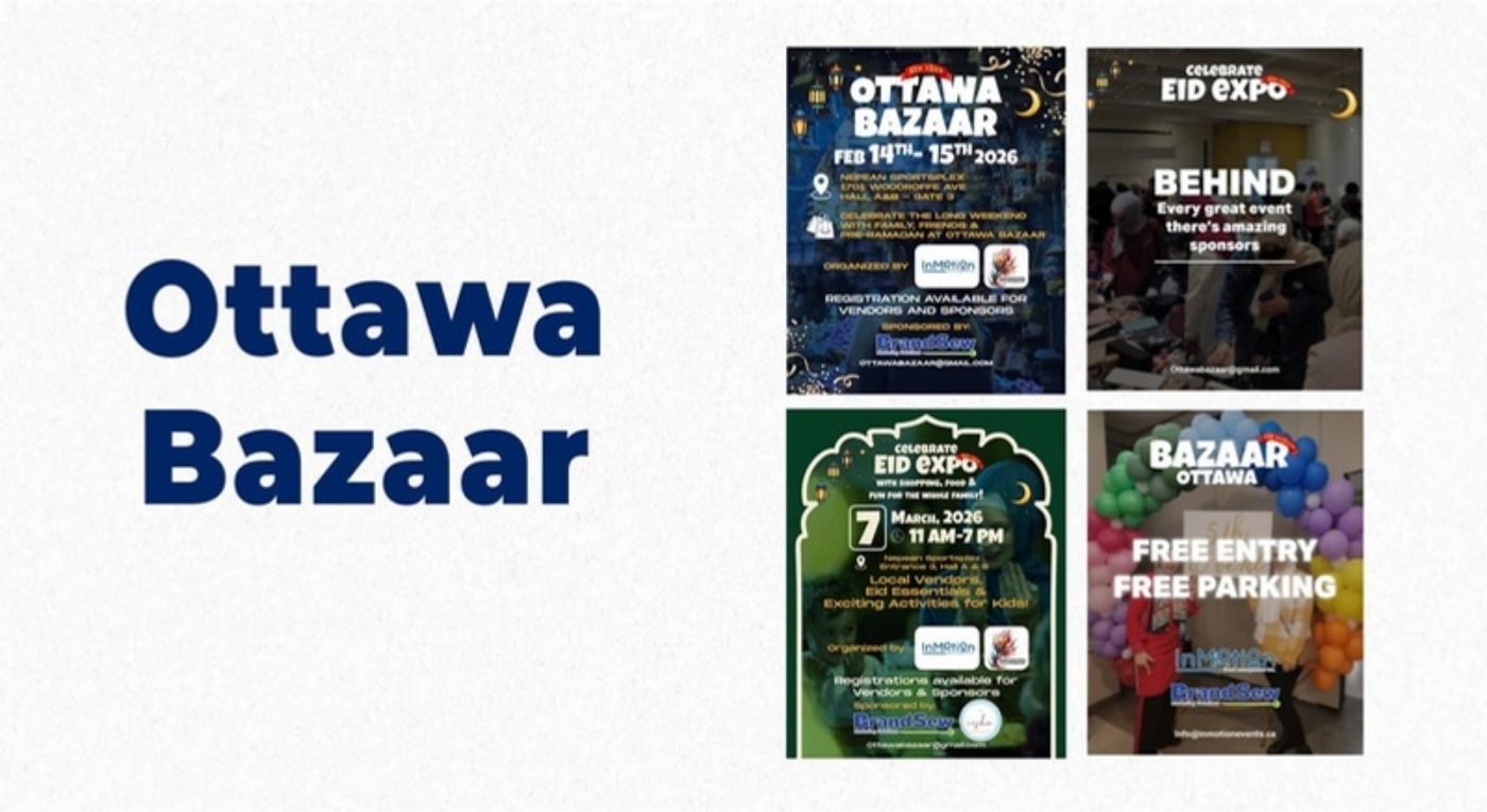 Ottawa Bazaar and Eid Expo: Event posters and sponsor promotion for InMotion Events.